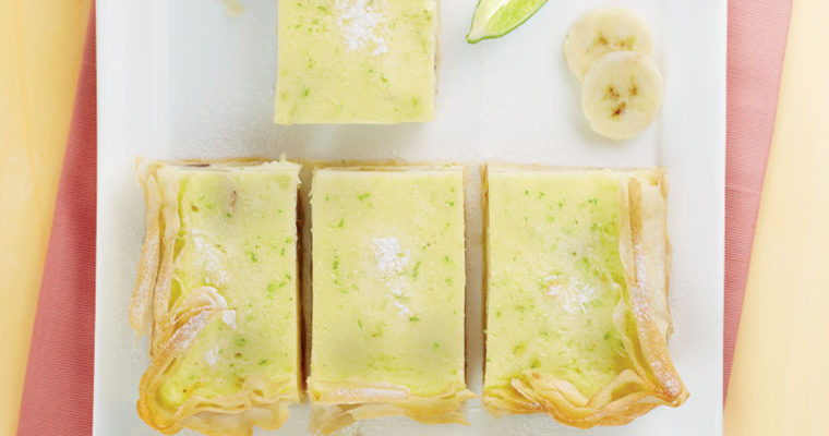 Tarte filo au fromage blanc, banane & citron vert
