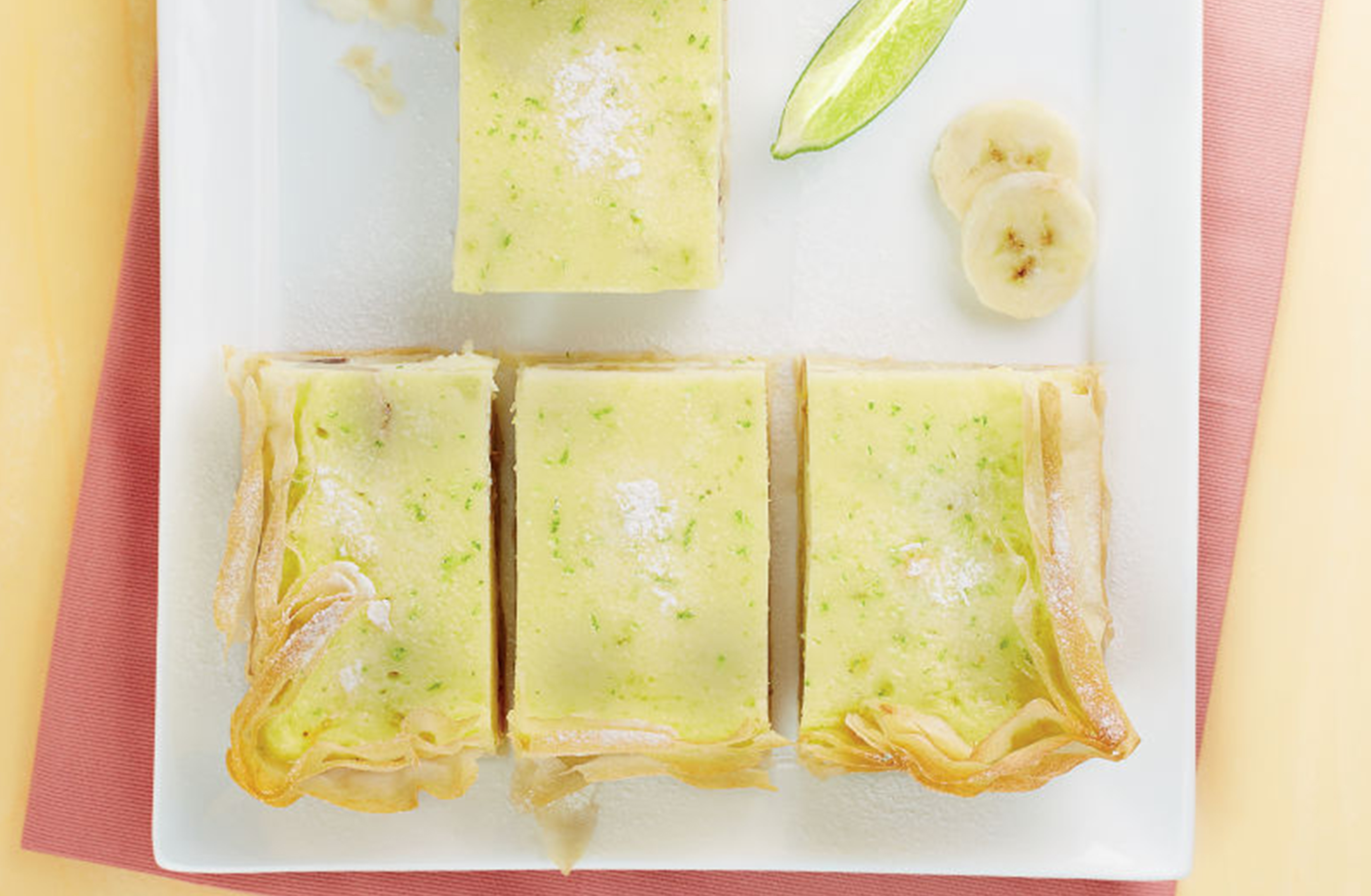 Tarte filo au fromage blanc, banane & citron vert